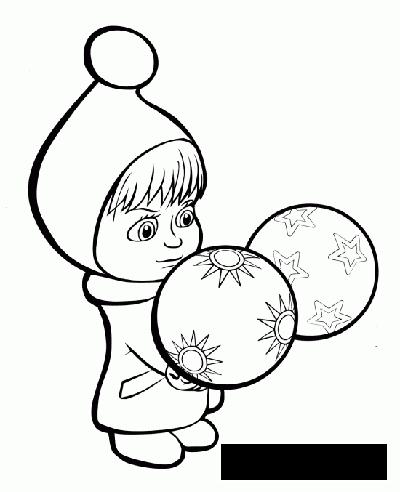 Розмальовки Маша і Ведмідь маша і ведмідь, кульки, новорічні іграшки