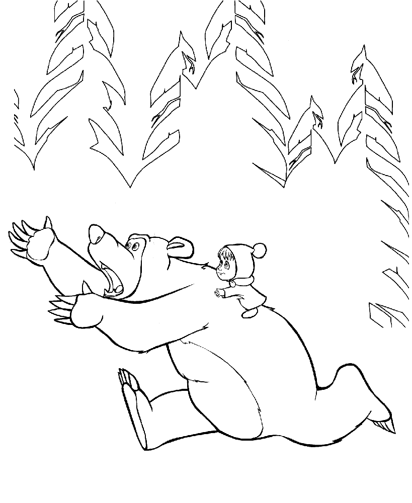 Розмальовки Маша і Ведмідь розфарбування маша і ведмідь, ліс, біжать,