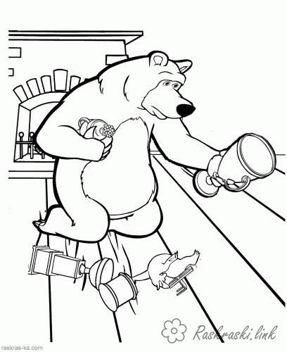 Розмальовки ведмідь маша і ведмідь, розмальовки, кубок, будинок