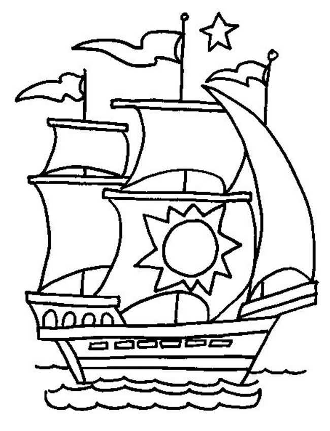 Розмальовки Кораблі корабель, сонце, море, розфарбування для хлопчиків