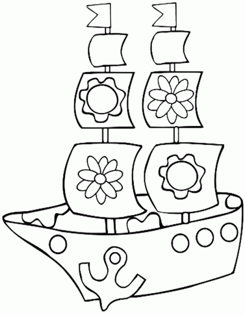 Розмальовки Кораблі розфарбування для хлопчиків, квіти, вітрила  