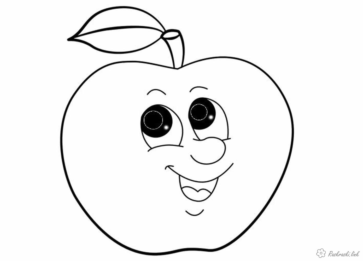 Розмальовки Яблука  Яблука, посміхається, сміється, розмальовки для маленьких дітей  