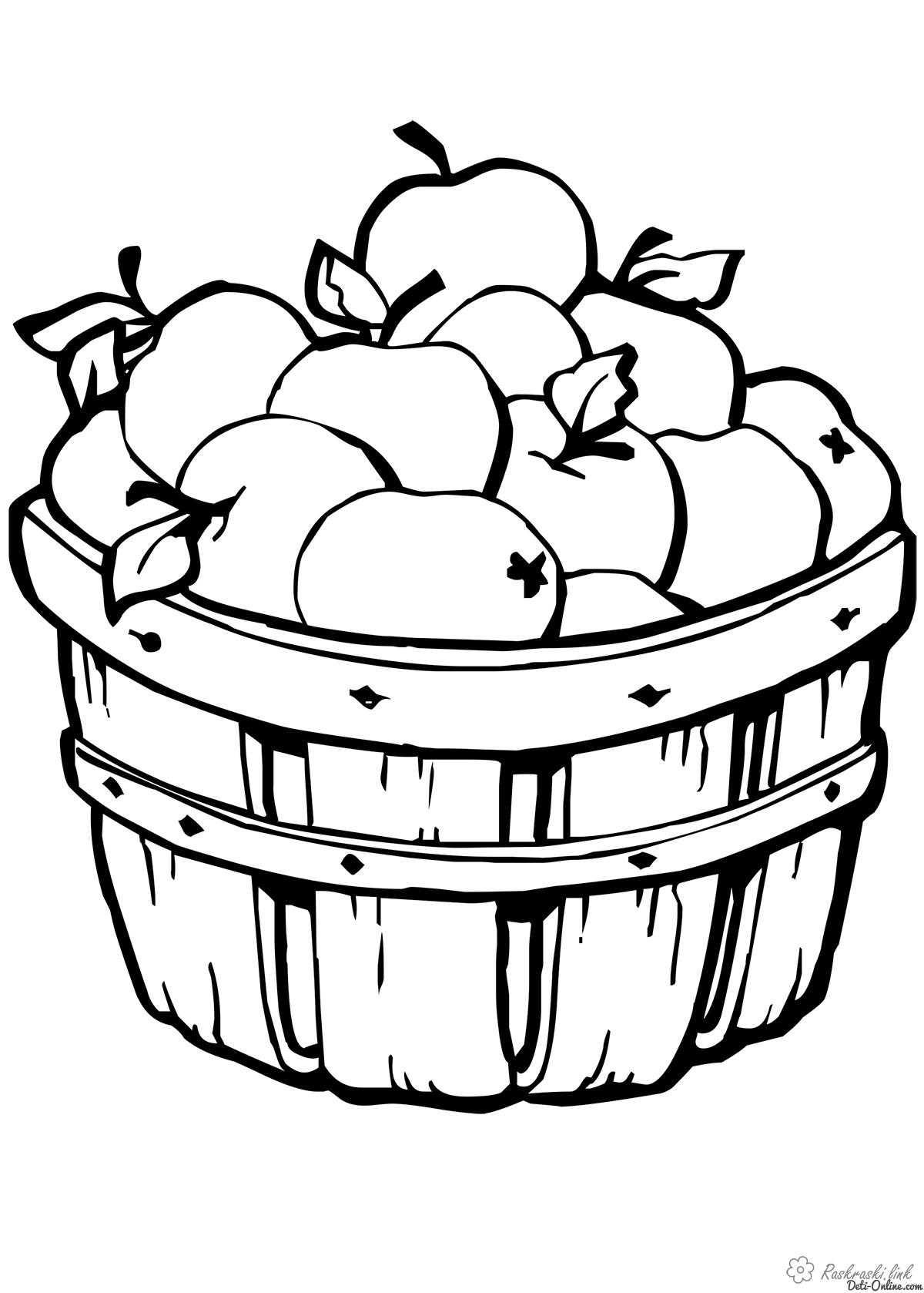 Розмальовки Яблука  Наливні, яблучка, велика, корзинка, дитячі розмальовки