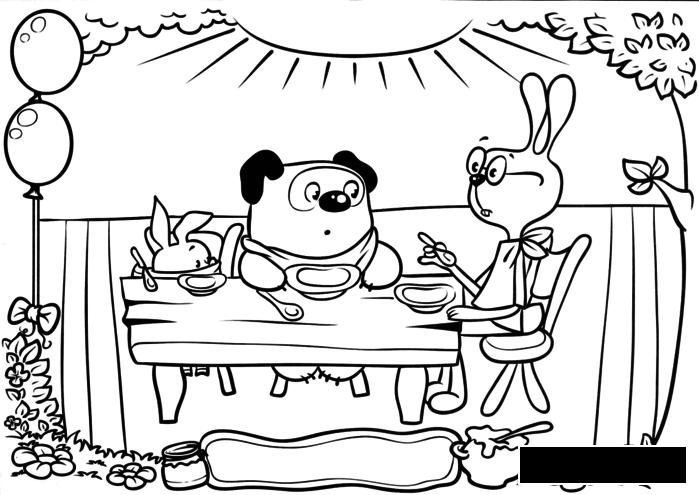 Розмальовки Вінні Пух  вінні пух, п'ятачок, кролик, мед, стіл