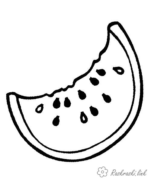 Розмальовки Ягоди Часточка, кавун, ягода, фрукт, розфарбування, смугаста