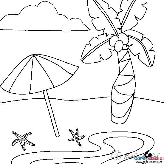 Розмальовки Літо розфарбування літо пляж, пальма, морська зірка