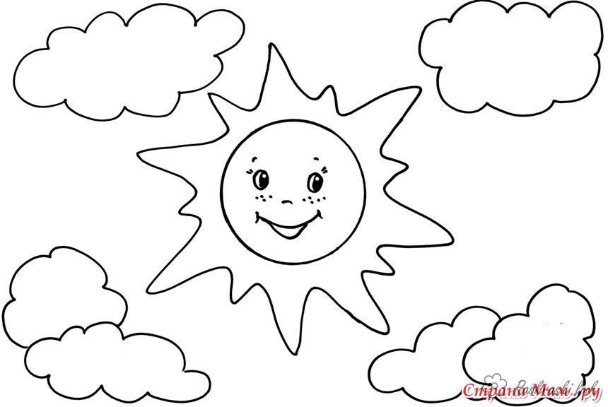 Розмальовки Літо розфарбування літо веселе, сонце, дві хмари
