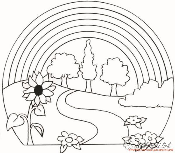 Розмальовки Літо розфарбування літо сонце веселка соняшник квіти