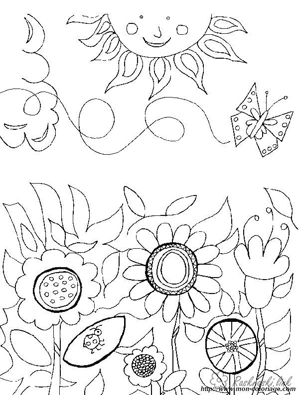 Розмальовки розмальовка розмальовка сонце галявинка соняшники метелик