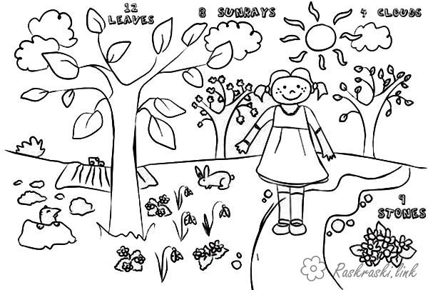 Розмальовки галявинка розфарбування літо дівчинка галявинка квіточки 