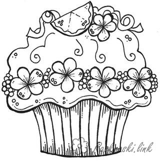 Розмальовки Торти та тістечка  розфарбування тістечко з квіточками оригінальне тістечко