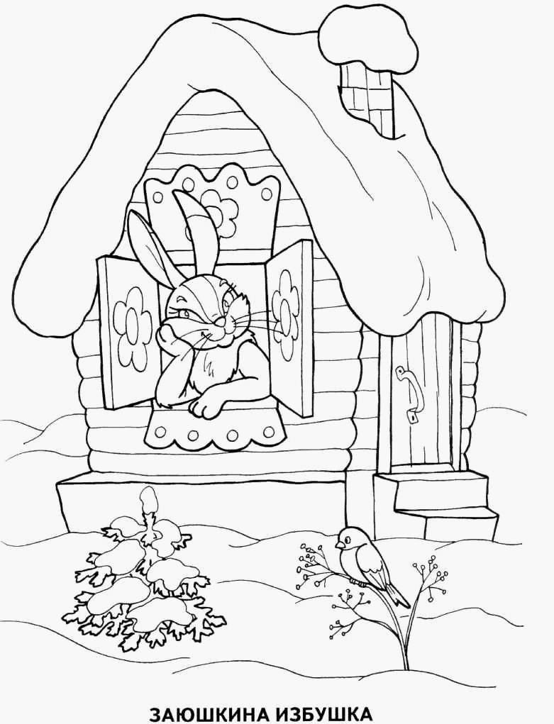 Coloring fairy coloring pages tale Zayushkina hut bunny house