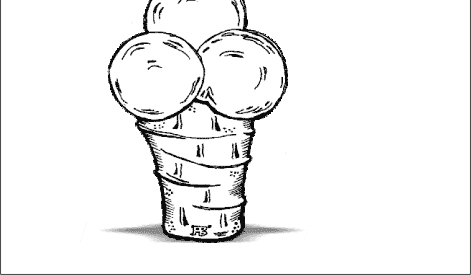 Розмальовки Морозиво Рожок, три кульки морозива, різні смаки, розмальовки