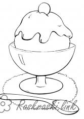 Розмальовки Морозиво Ванільне, морозиво, карамель, вишенька, розмальовки