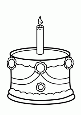 Розмальовки Торти та тістечка  Святковий, торт, з однією свічкою, розфарбування