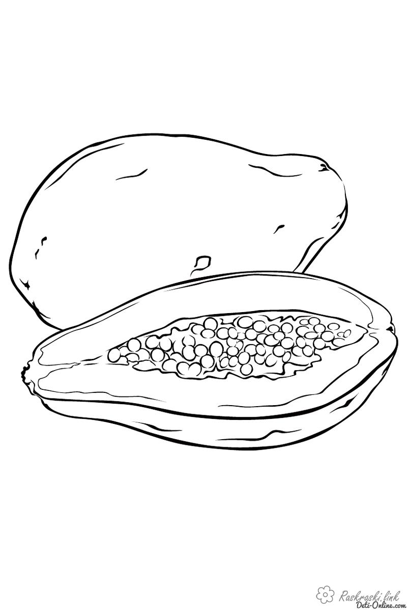 Розмальовки їжа Помаранчева і свіжа папайя, розфарбування