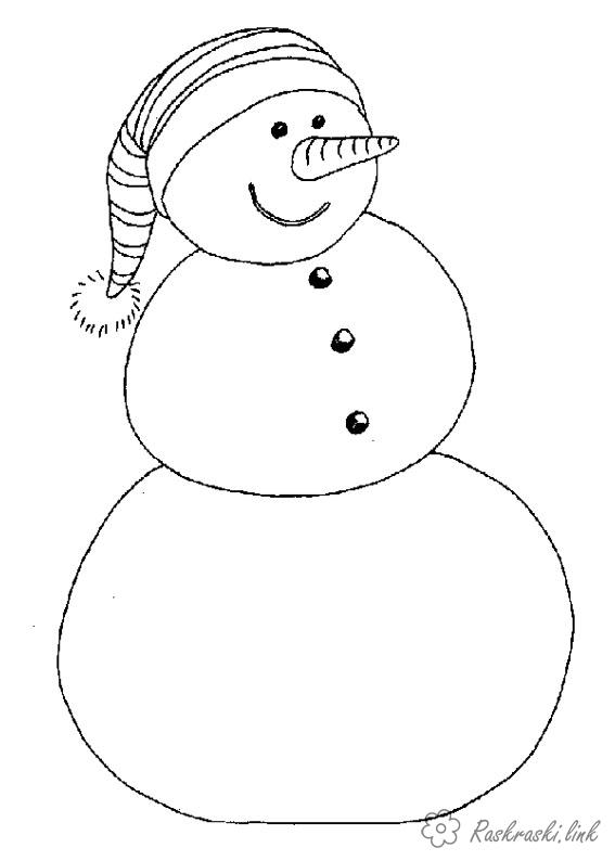 Розмальовки Новий рік розмальовки дітям, чорно-білі картинки, новий рік, свято, зима, сніговик, морквина
