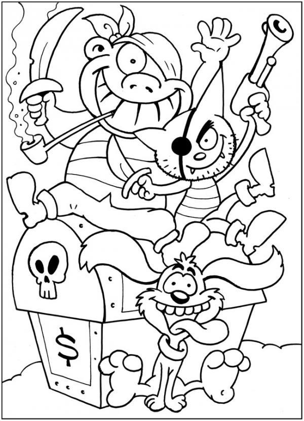 Раскраски раскраски для детей по сказкам Остров сокровищ пираты разбойники на сундуке