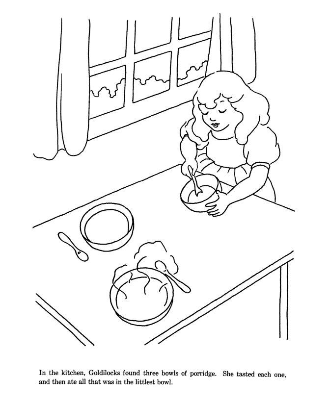Раскраски раскраски для детей по сказкам Девочка на кухни за столом что то готовит