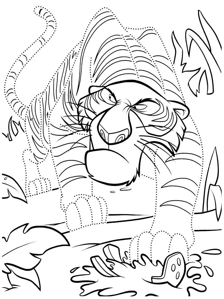 Раскраски раскраски для детей по сказкам Тигр по имени Шерхан идет по джунглям и ищет маугли