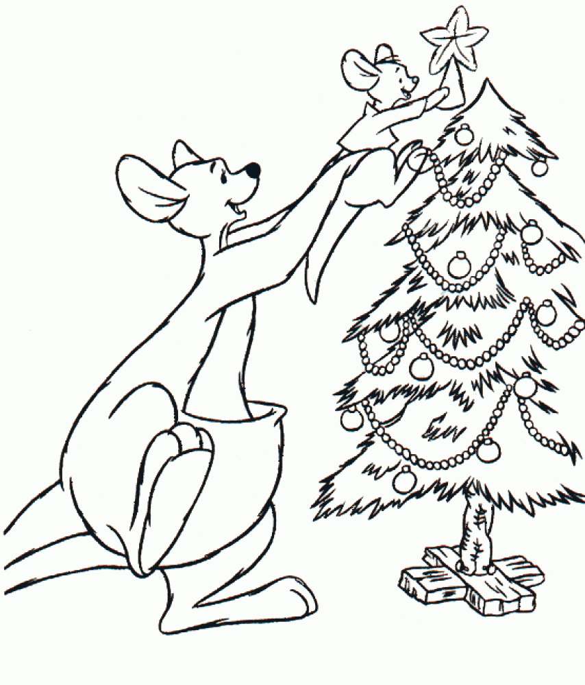 Розмальовки та Кенгуру та її синок наряджають новорічну ялинку