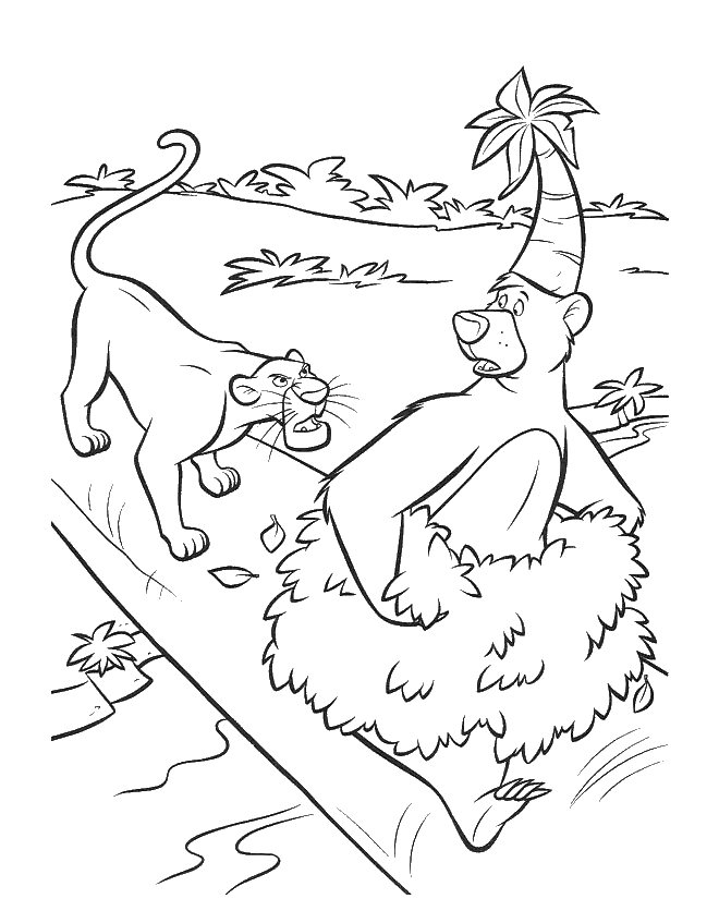 Раскраски раскраски для детей по сказкам Мишка балу испугался льва и убегает от него