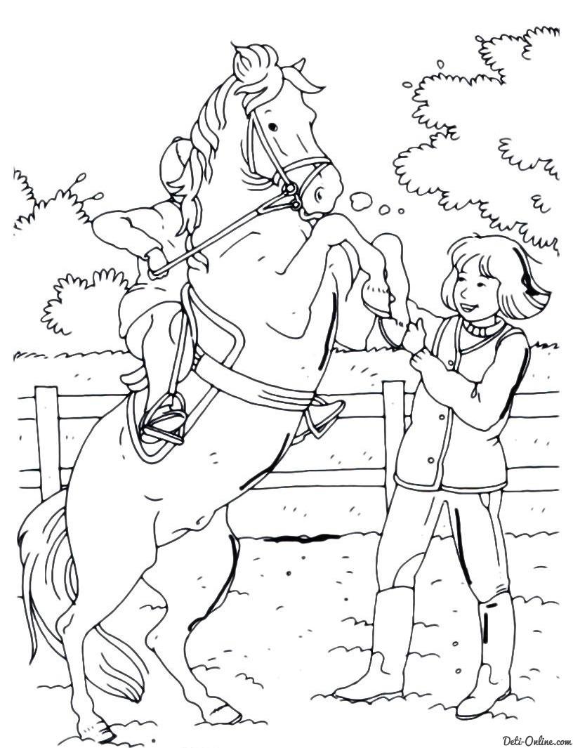 Раскраски раскраски для детей по сказкам Мальчик управляя лошадью поднял ее на дыбы встав на задние копыта