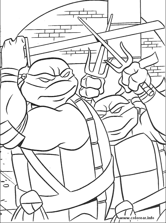 Раскраски Черепашки Ниндзя Леонардо сражается с рафаэлем и он своими три зубцами зажал меч леонардо