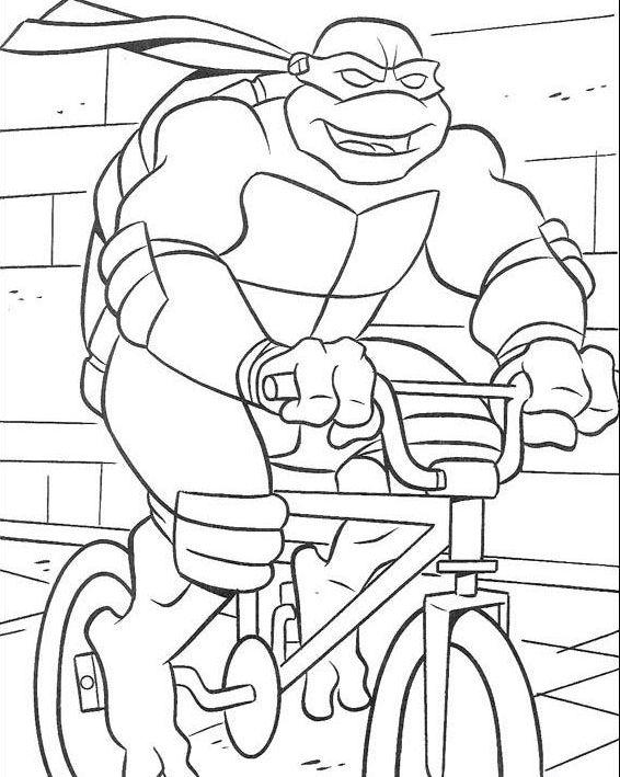 Раскраски Черепашки Ниндзя Черепашка ниндзя катается на двух колесном велосипеде