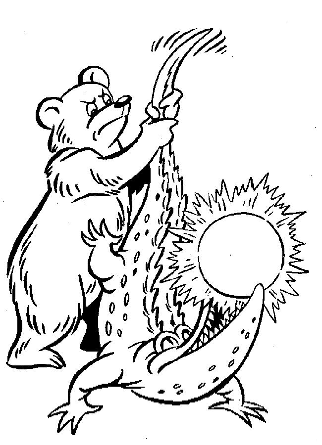 Раскраски раскраски по сказкам Чуковского Мишка косолапый вытаскивает из крокодила солнце