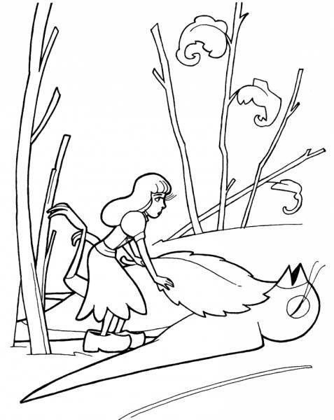 Раскраски раскраски по сказкам Андерсена Дюймовочка спасает ласточку от холода чтобы она не умерла накрывая ее листьями