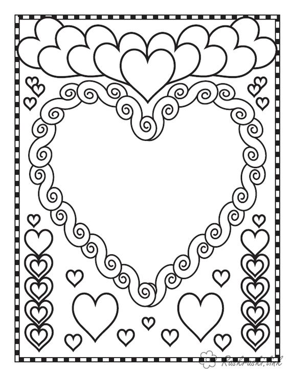 Раскраски День святого Валентина открытка, валентинка, сердца