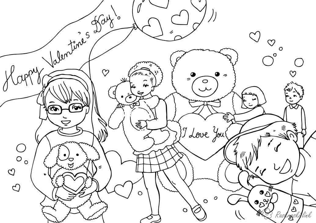Розмальовки свята Медведь, игрушки, дети, день святого валентина