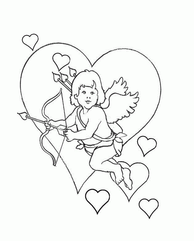 Розмальовки святого День Святого Валентина, сердце, ангелочек, купидон
