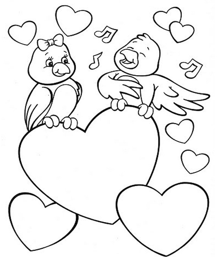 Розмальовки День Святого Валентина Птахи, серця, День Святого Валентина