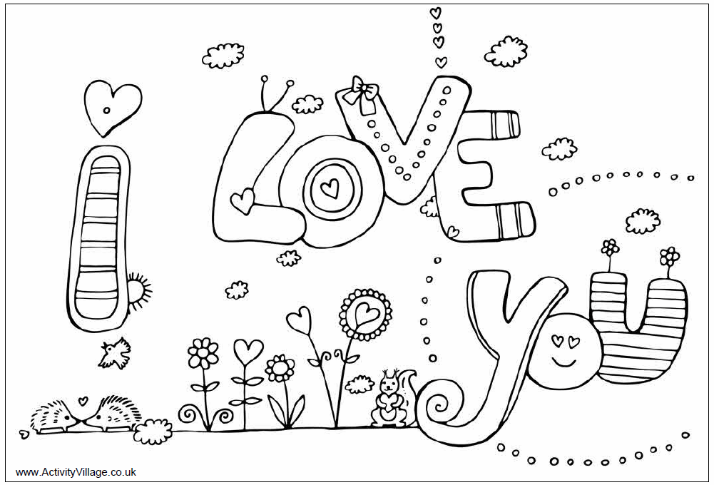 Розмальовки День Святого Валентина Я люблю тебе, I love you, сердечка, літери