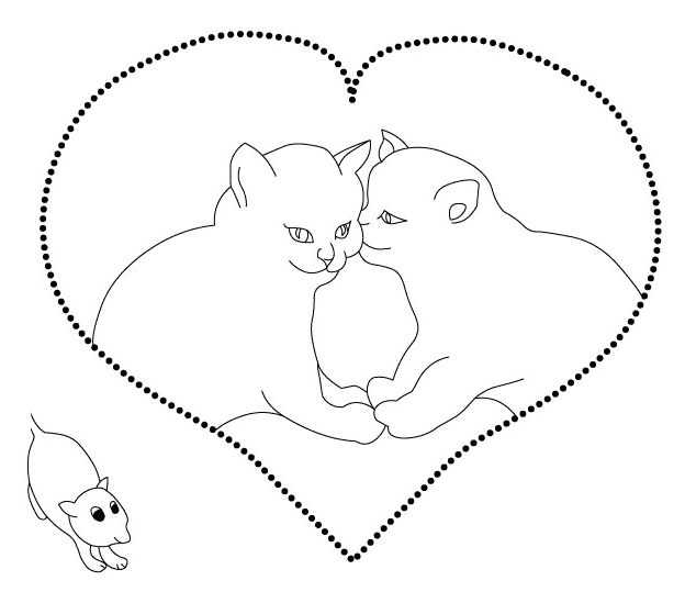 Розмальовки День Святого Валентина коти, серце, любов, мишка