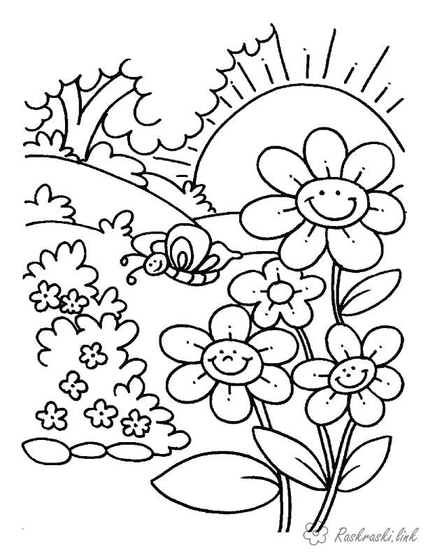 Розмальовки метелики Квіточки, метелики, сонечко, весна