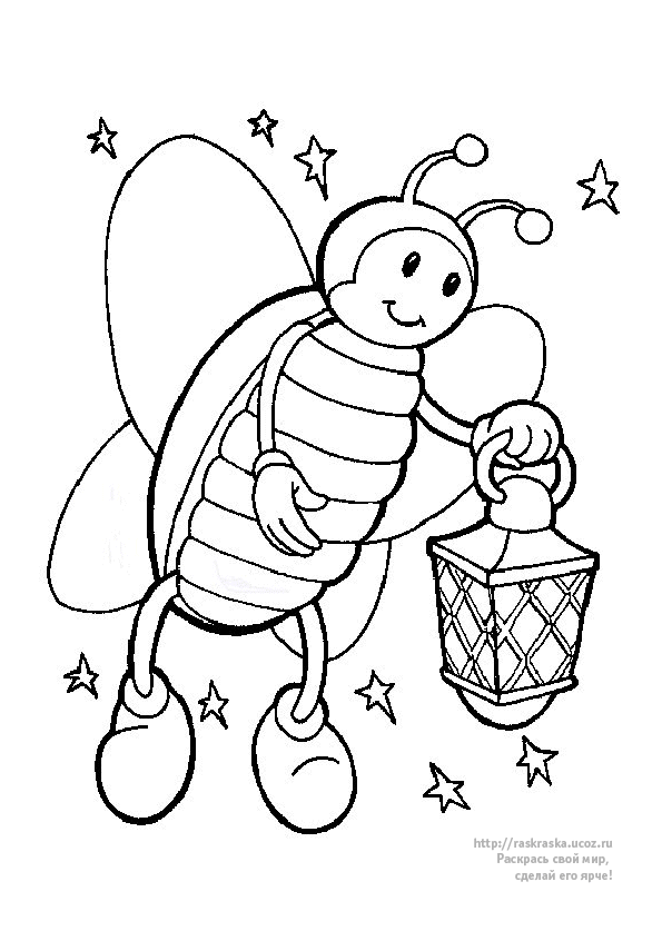 Розмальовки комахи Пчелка с фонариком