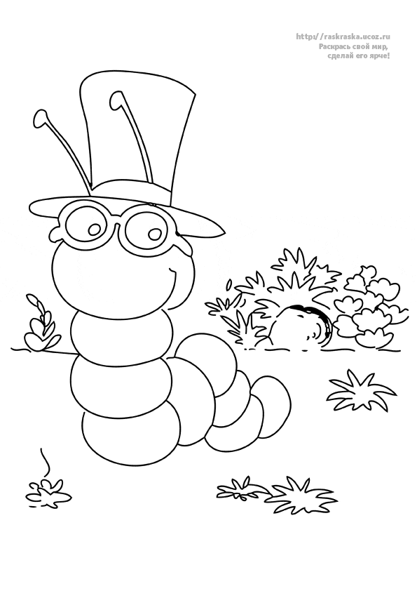 Розмальовки природа детские раскраски, насекомые, гусеница в шляпе, гусеница