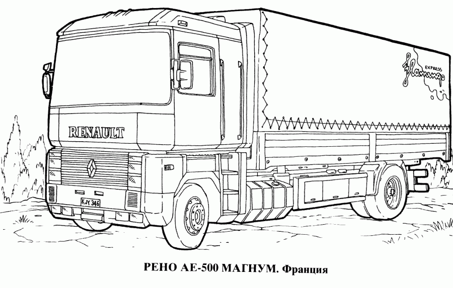 Розмальовки Будівельна техніка вантажівка рено
