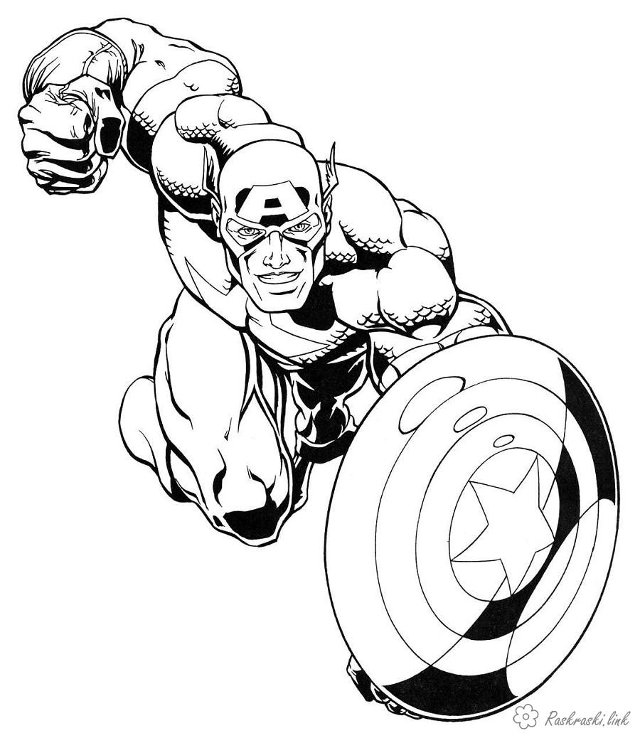 Розмальовки Супергерої капітан Америка