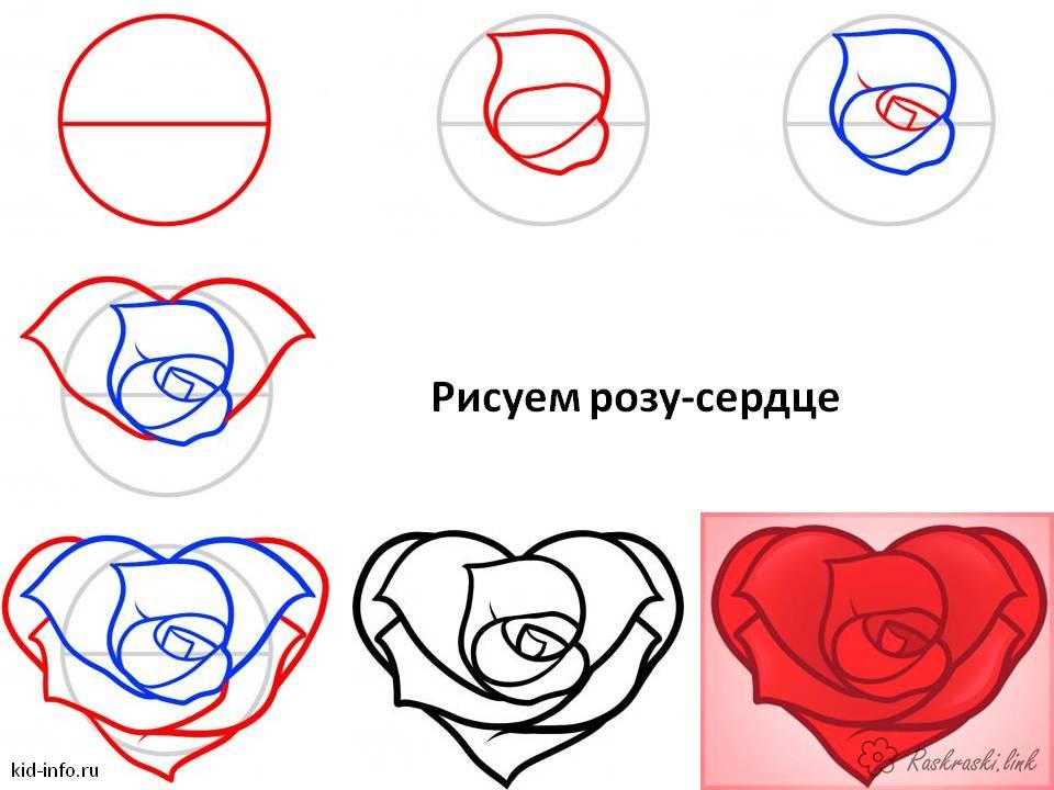 Розмальовки серце як намалювати троянду серце