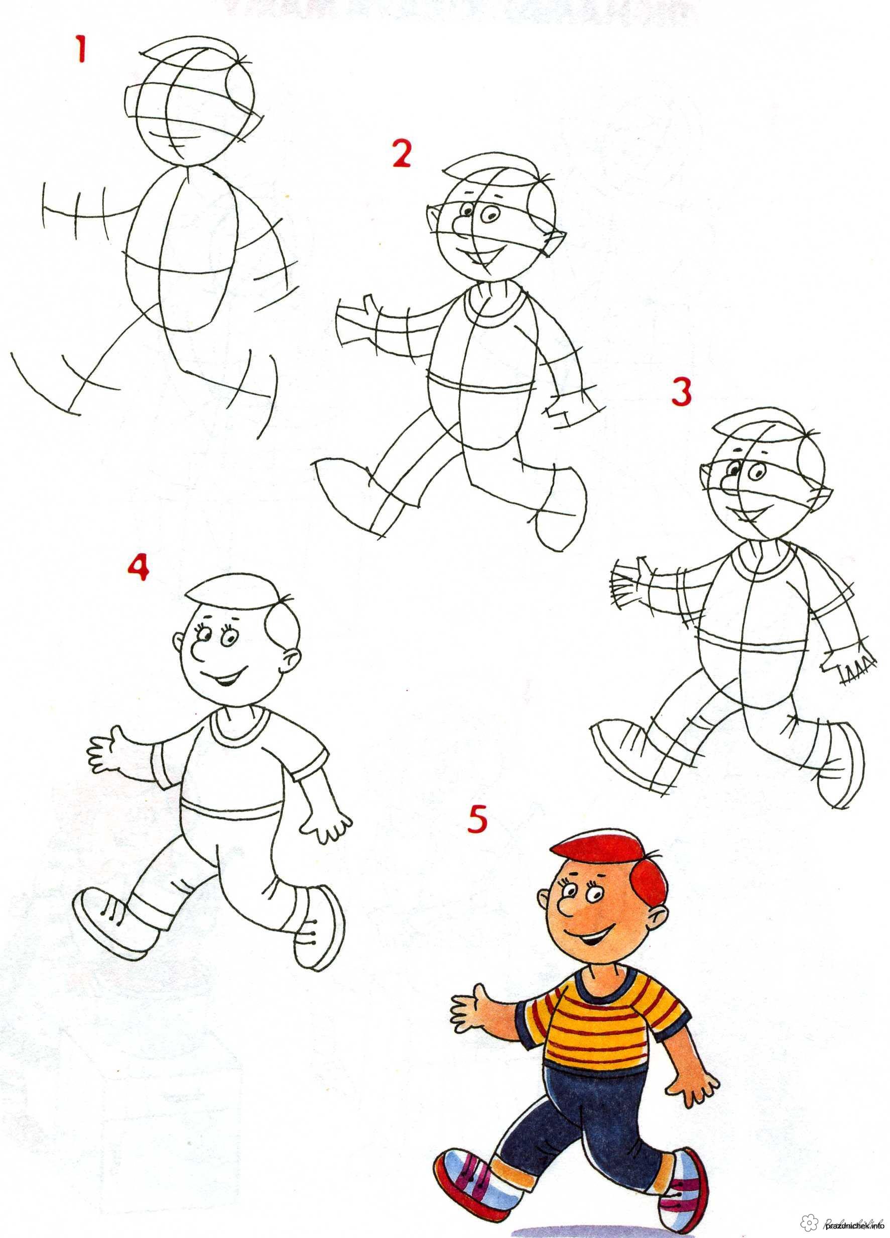 Как нарисовать человека поэтапно легко для начинающих. Рисунок человека поэтапно для детей. Рисование человека пошагово для детей. Рисование человека в движении для детей. Схема рисования человека для детей старшей группы.