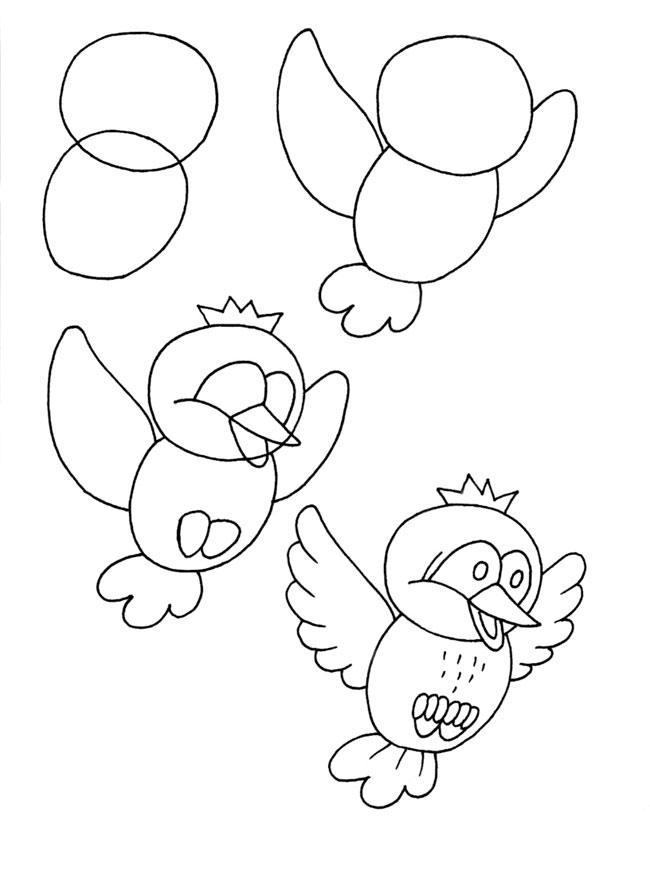 Розмальовки Як намалювати птичка. поэтапно, нарисовать