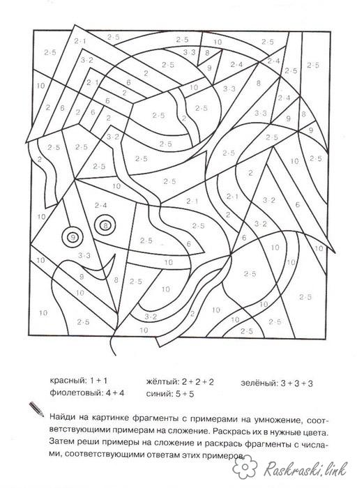 Розмальовки Математичні розмальовки 1 клас розфарбування повітряний змій, порахуй і розфарбуй