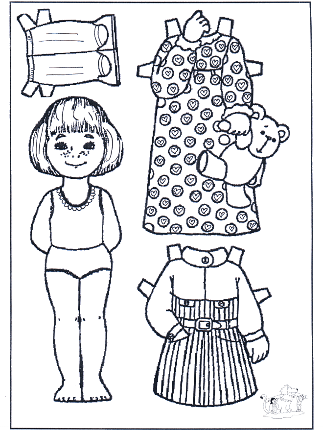 Розмальовки Розфарбувати одяг виріж і одягни ляльку дівчинку