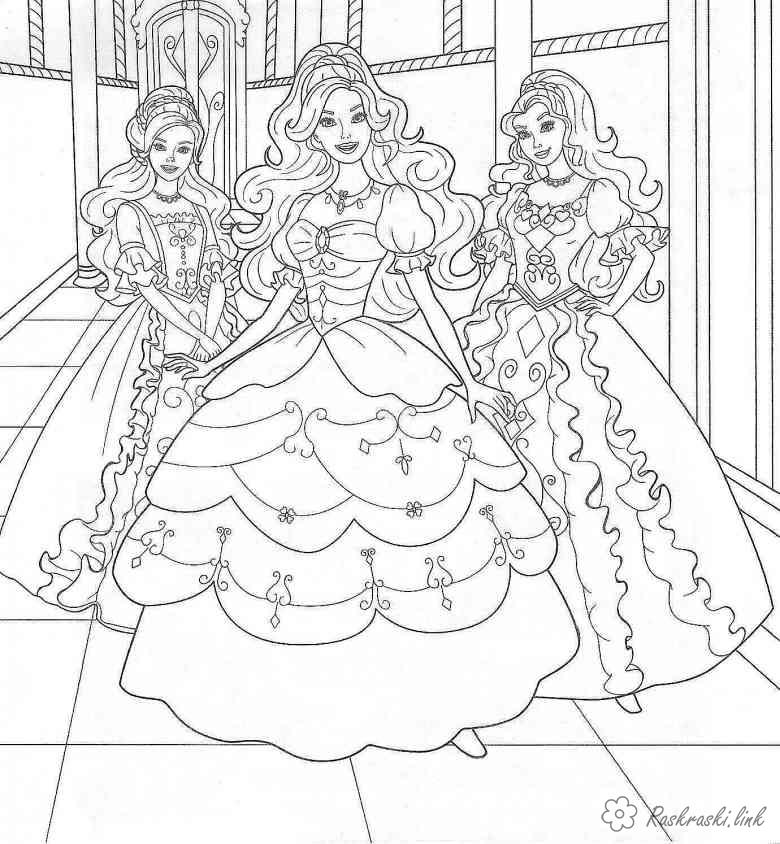 Розмальовки Розфарбувати одяг три принцессы на балу бал