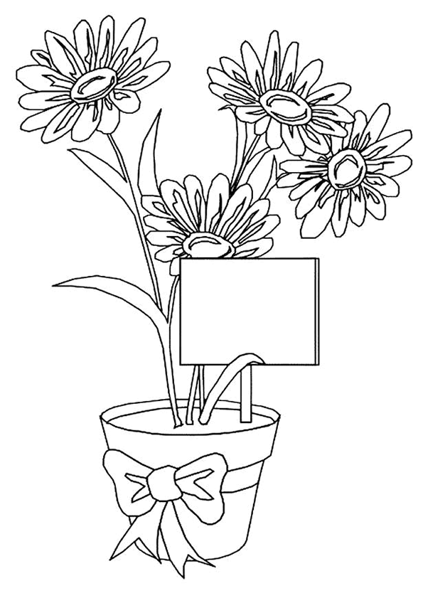 Розмальовки Розфарбувати квіти квіти горщик ваза пісок чотирьох квітки 
