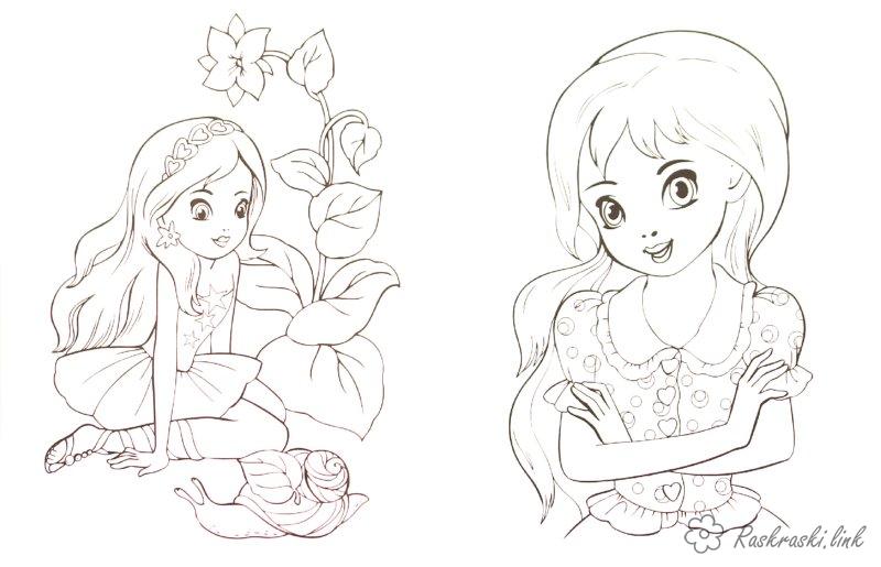 Розмальовки девочка девочка с цветами принцесса